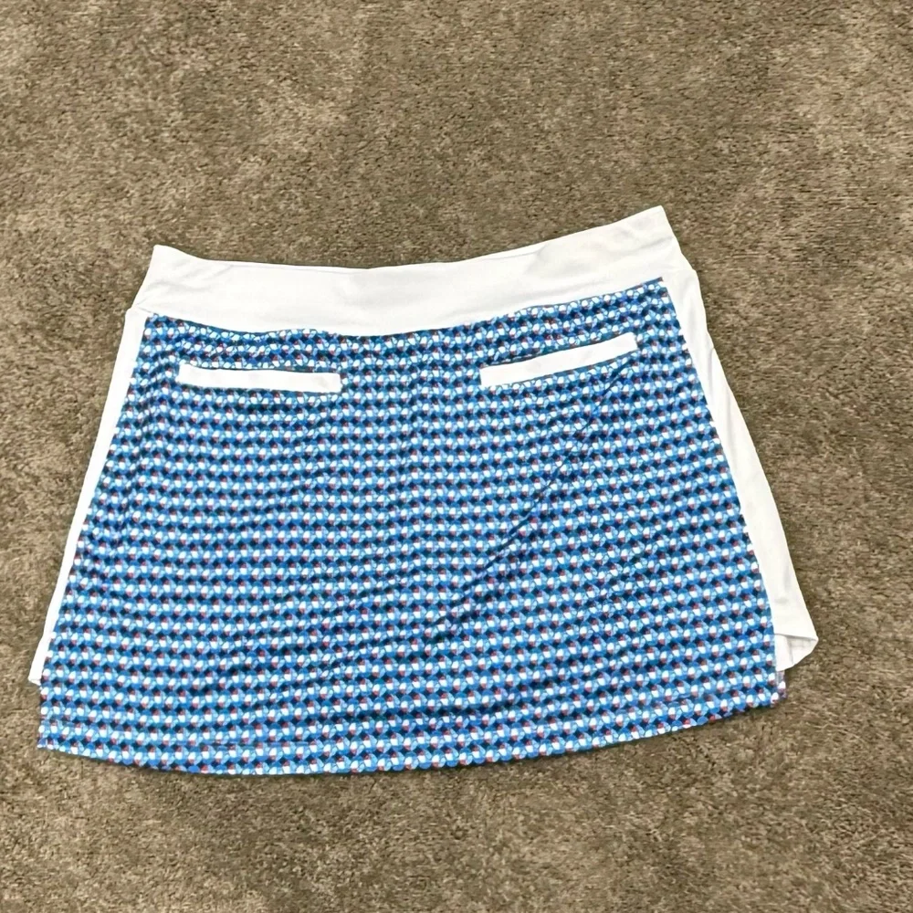 PGA Tour Women's Golf Skort Size L Blue White Geometric Print Athletic Tennis